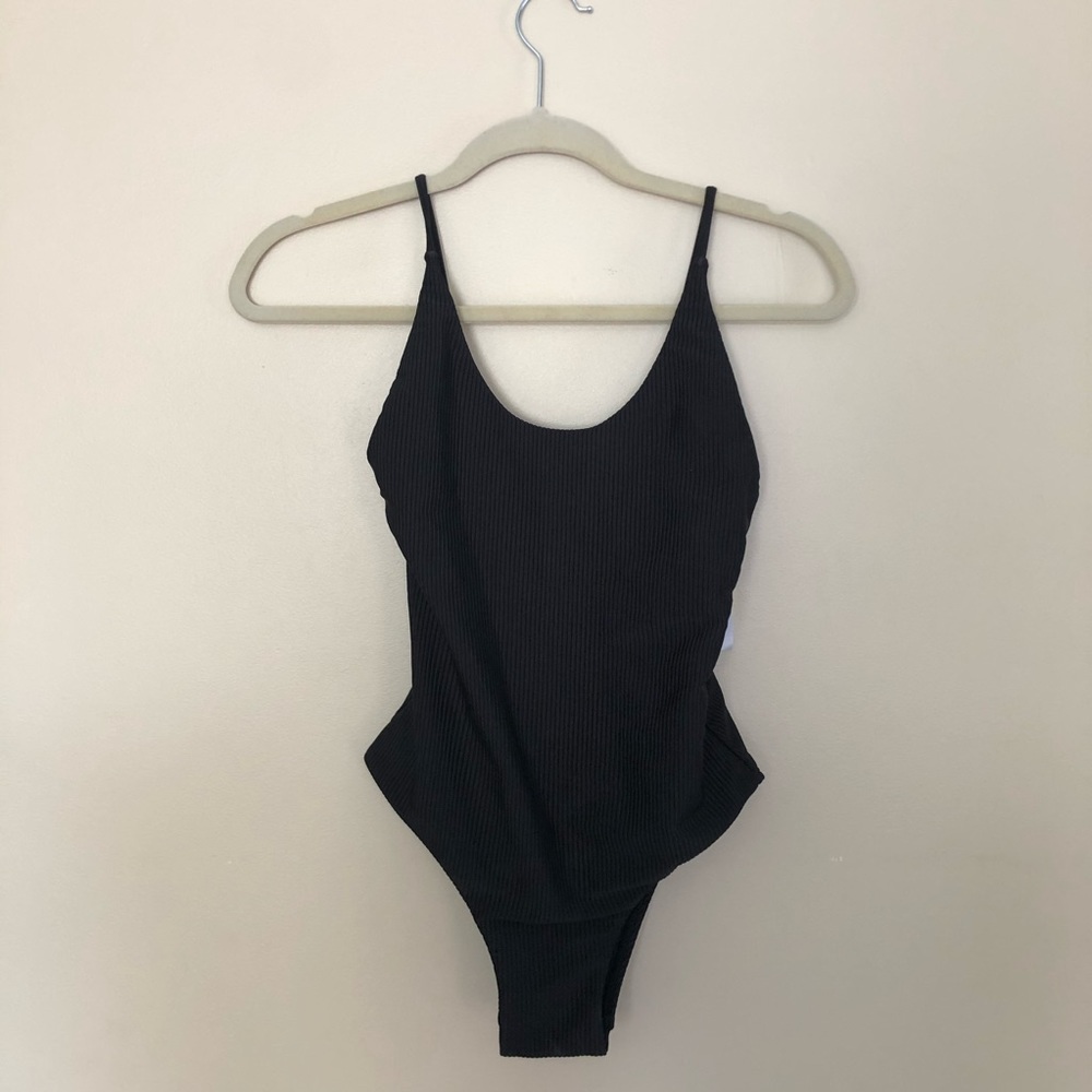 Black Ribbed One-Piece from Pacsun